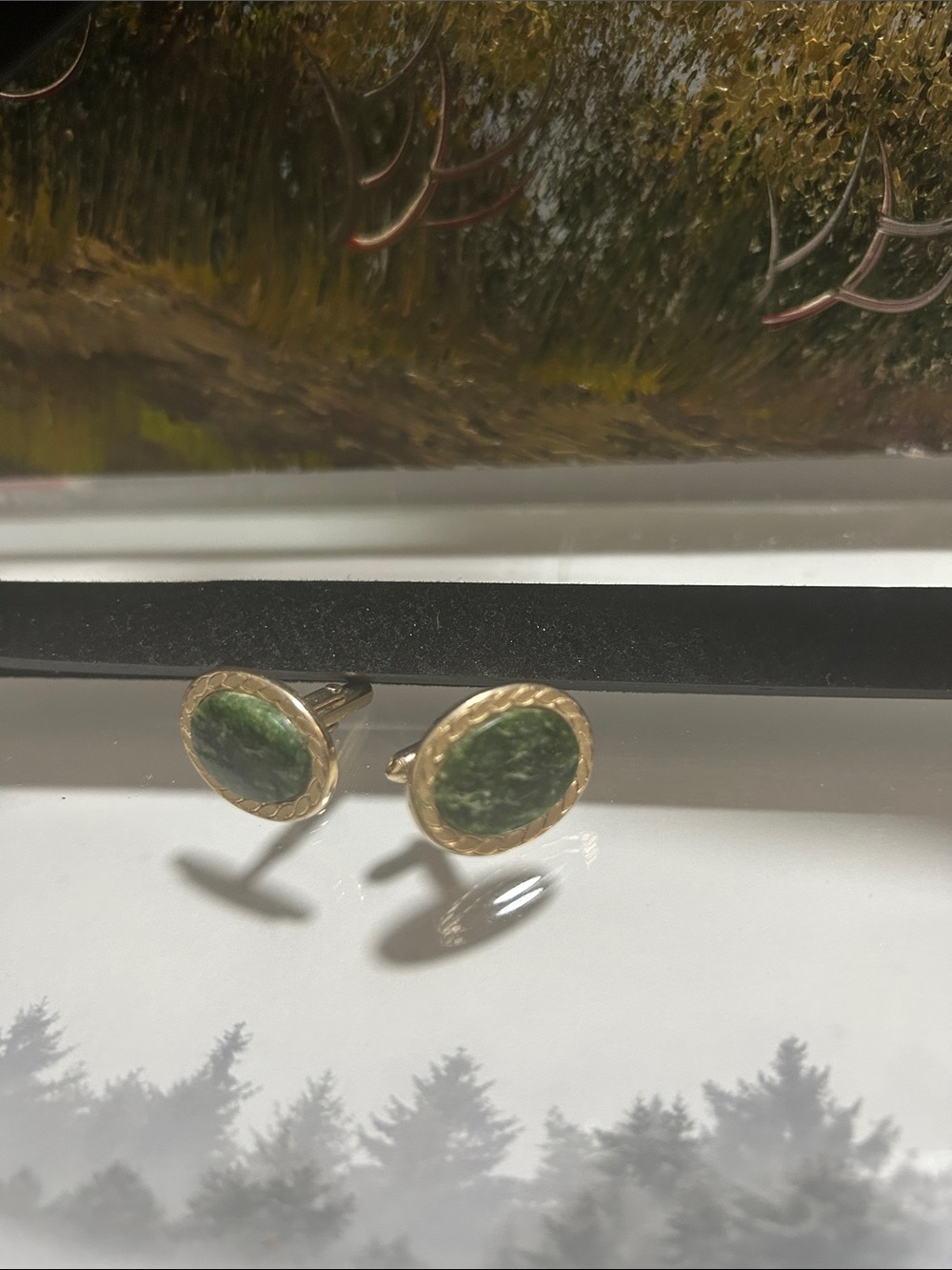 Men Vintage Gem-stone Green Stone Cufflinks .